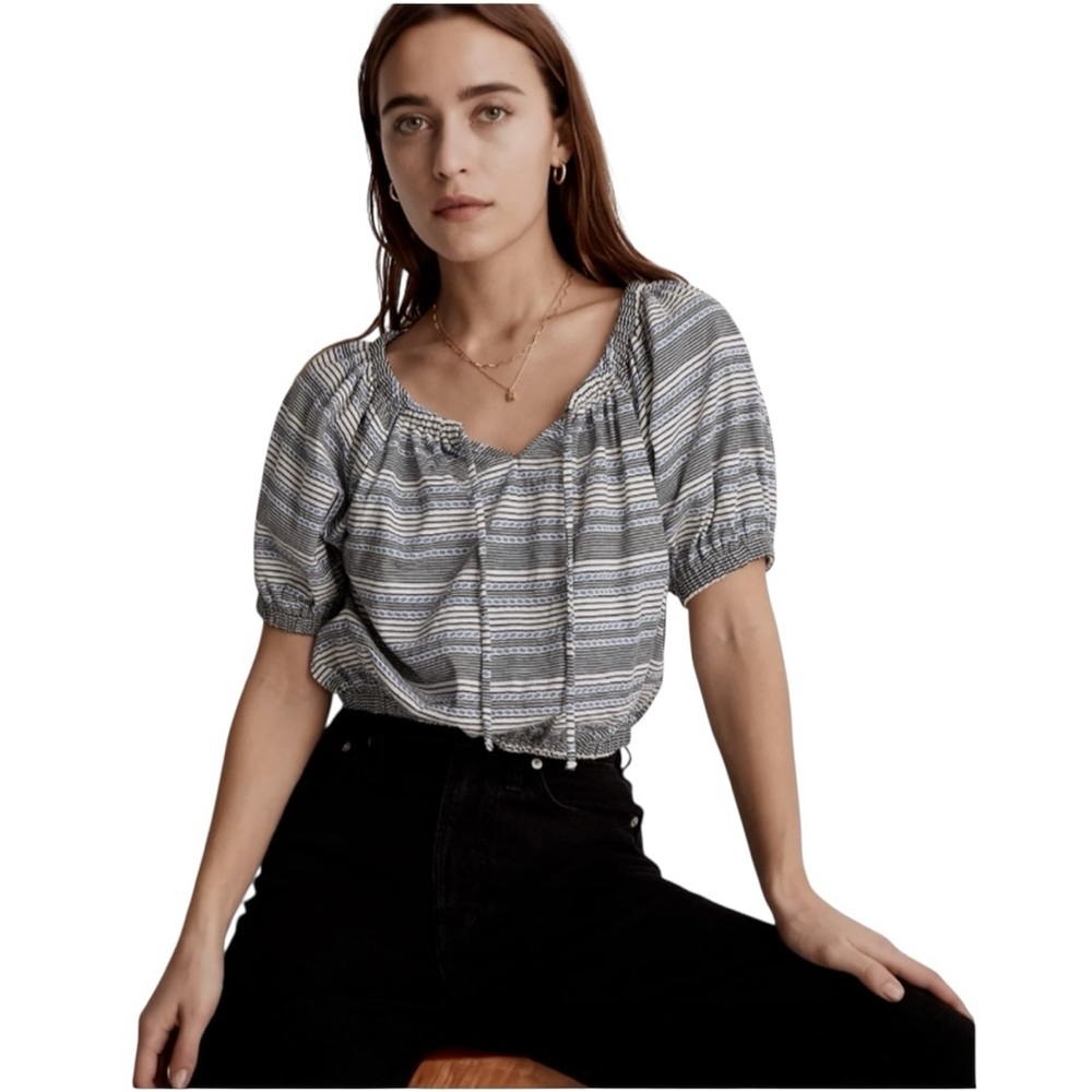 NWT Madewell Striped Jacquard Keyhole Cropped Top Sz XL